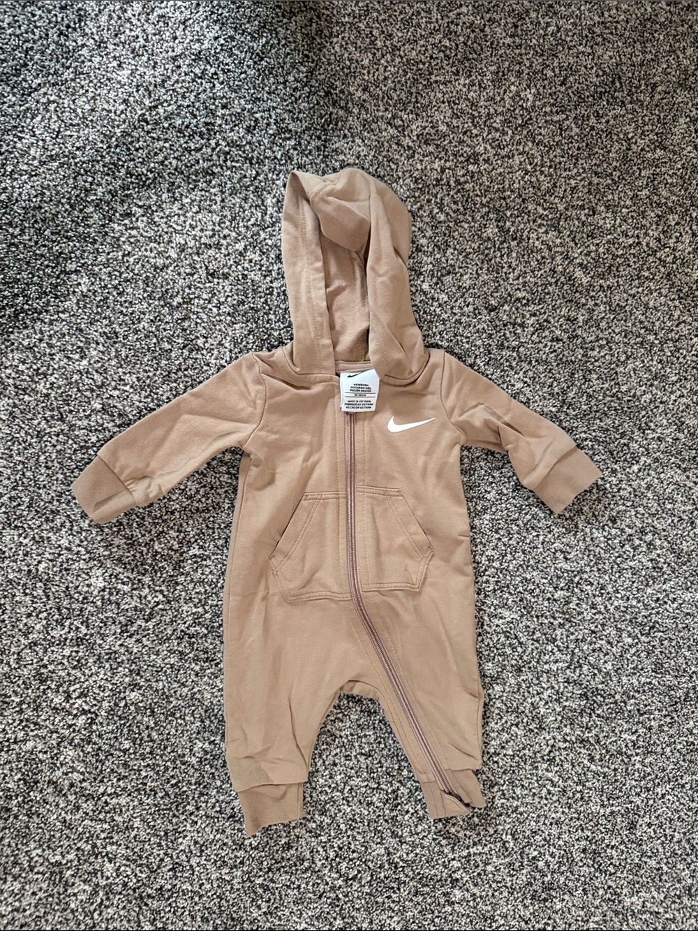 Nike Tan Hooded Baby One-Piece Zip Romper